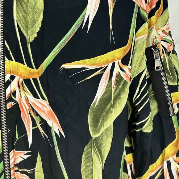 Zara Basic Outerwear Womens Xs Floral Zip Up Bomber Jacket Tropical Oversized - Picture 6 of 10